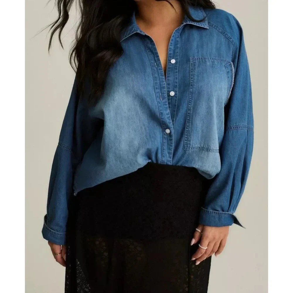 NWT Torrid Festi Denim Button-Up Shirt Blue Relaxed Tunic Top Plus Size 3 3X - Picture 3 of 12
